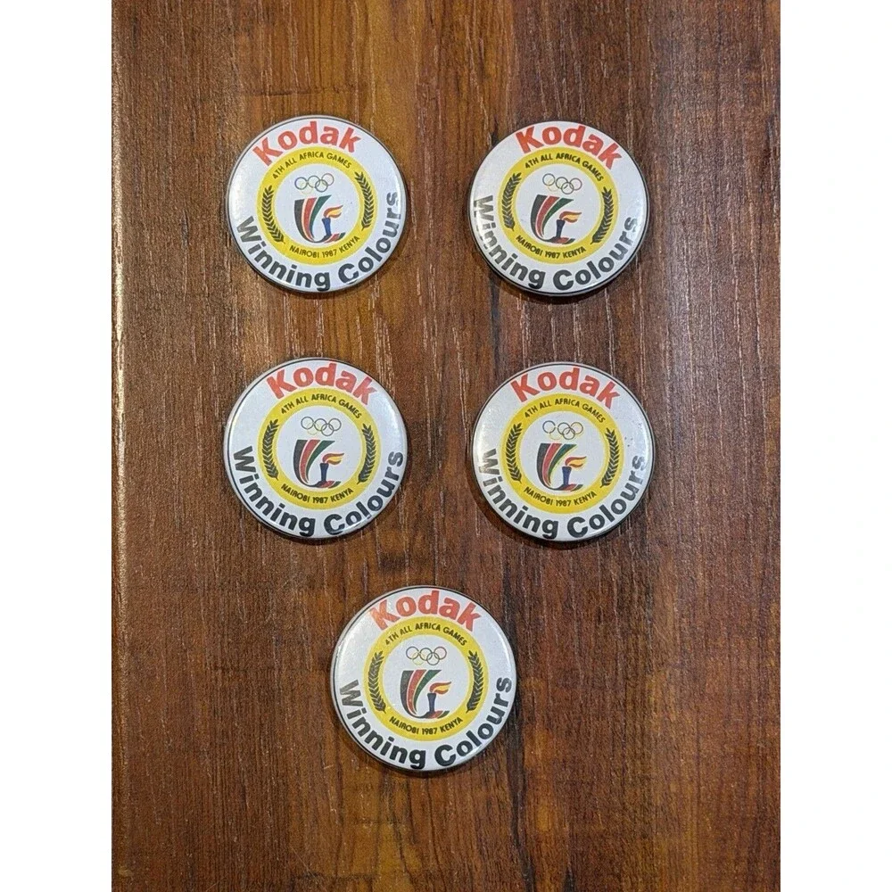 5 x 1987 Vintage 4th All Africa Games Nairobi Kenya Kodak 1.5” Badge Button Pins